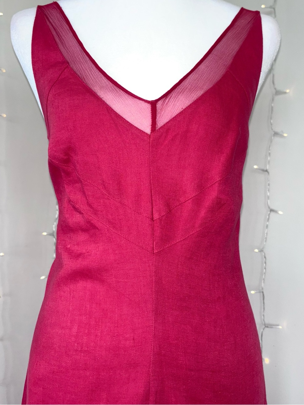 Vintage Ventilo La Colline Red Linen Midi Dress French Designer Size 6